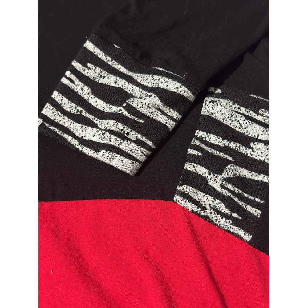 Ali Miles Tunic Top Large Black Red Zebra Print Cowl Neck Zipper Art to Wear - Picture 4 of 5